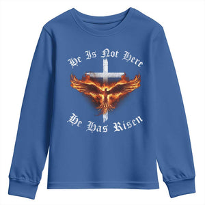 Easter Jesus Has Risen Youth Sweatshirt Christian Religious Phoenix Resurrection Cross TS10 Royal Blue Print Your Wear