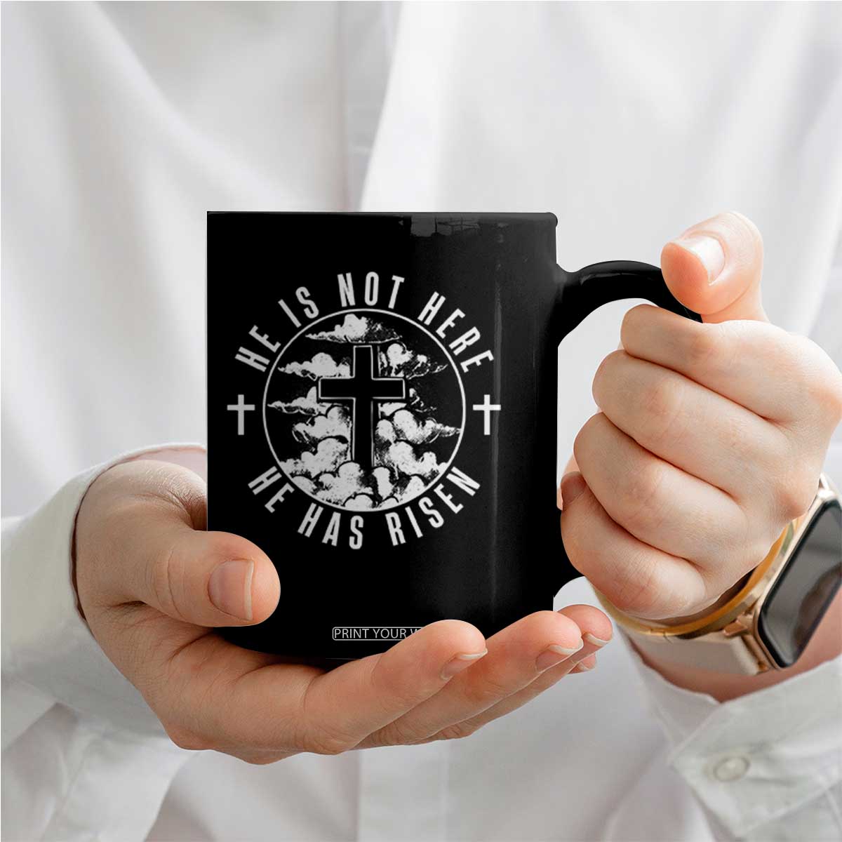 Easter Jesus Has Risen Coffee Mug Christian Bible Verse Graphic Cross 90s Style TS10 Print Your Wear