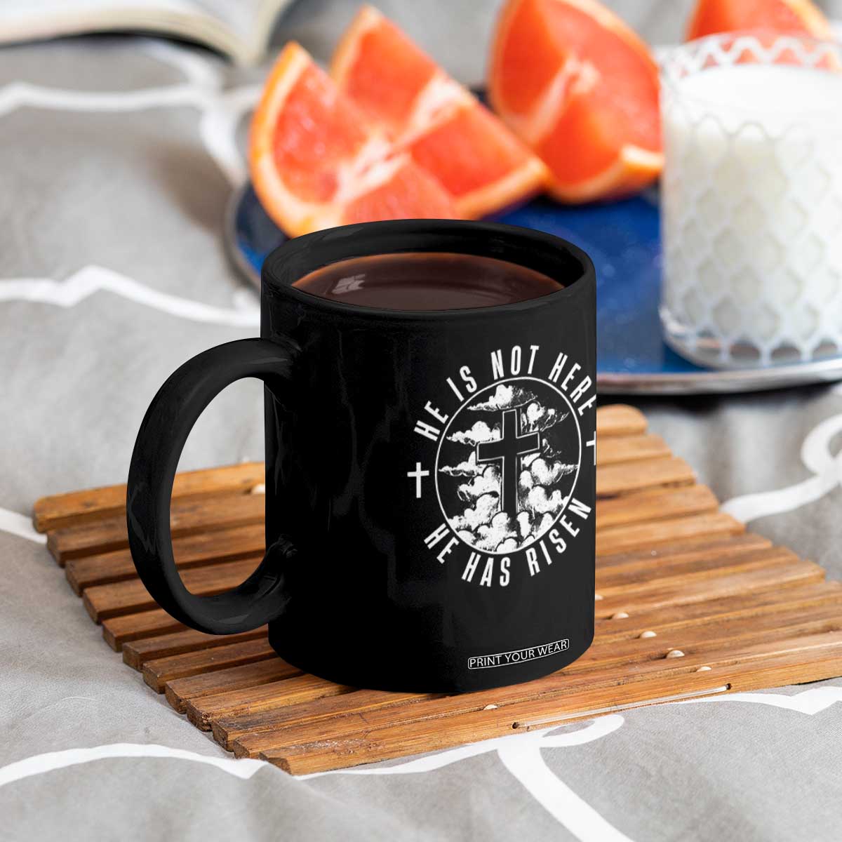Easter Jesus Has Risen Coffee Mug Christian Bible Verse Graphic Cross 90s Style TS10 Print Your Wear