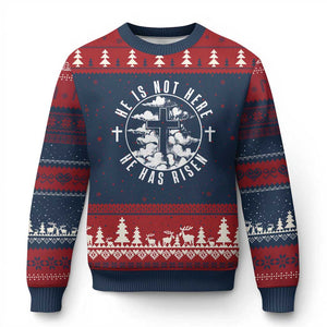 Easter Jesus Has Risen Ugly Christmas Sweater Christian Bible Verse Graphic Cross 90s Style TS10 Navy Red Print Your Wear