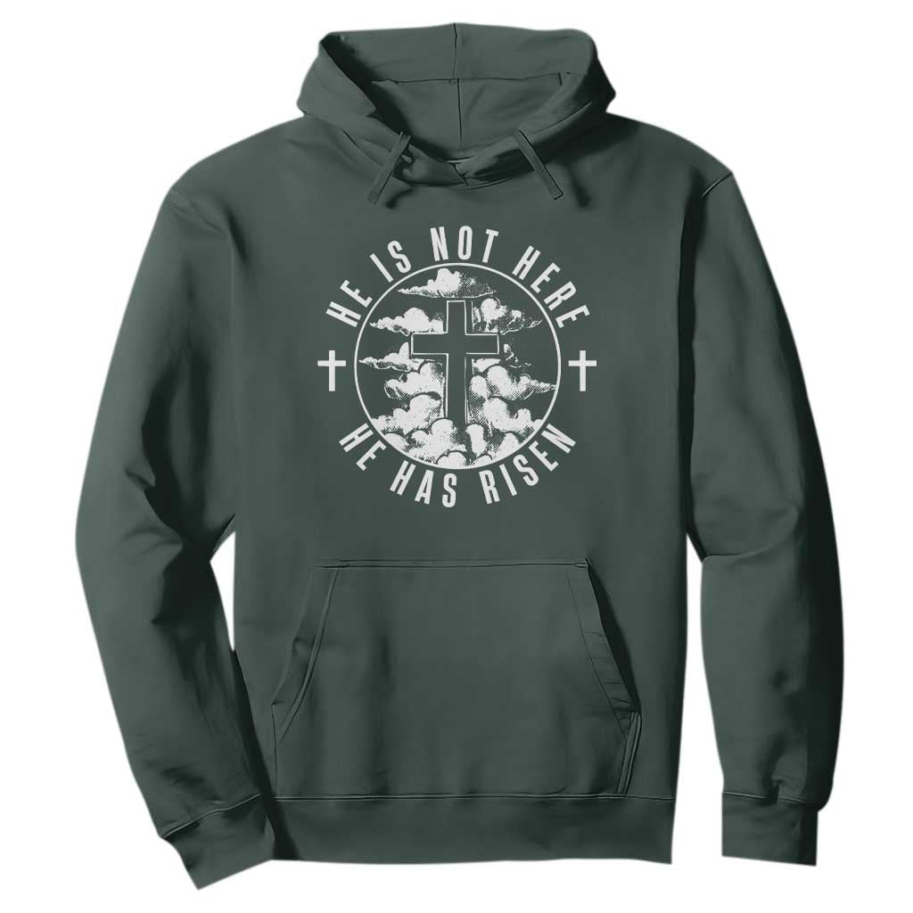 Easter Jesus Has Risen Hoodie Christian Bible Verse Graphic Cross 90s Style TS10 Dark Forest Green Print Your Wear