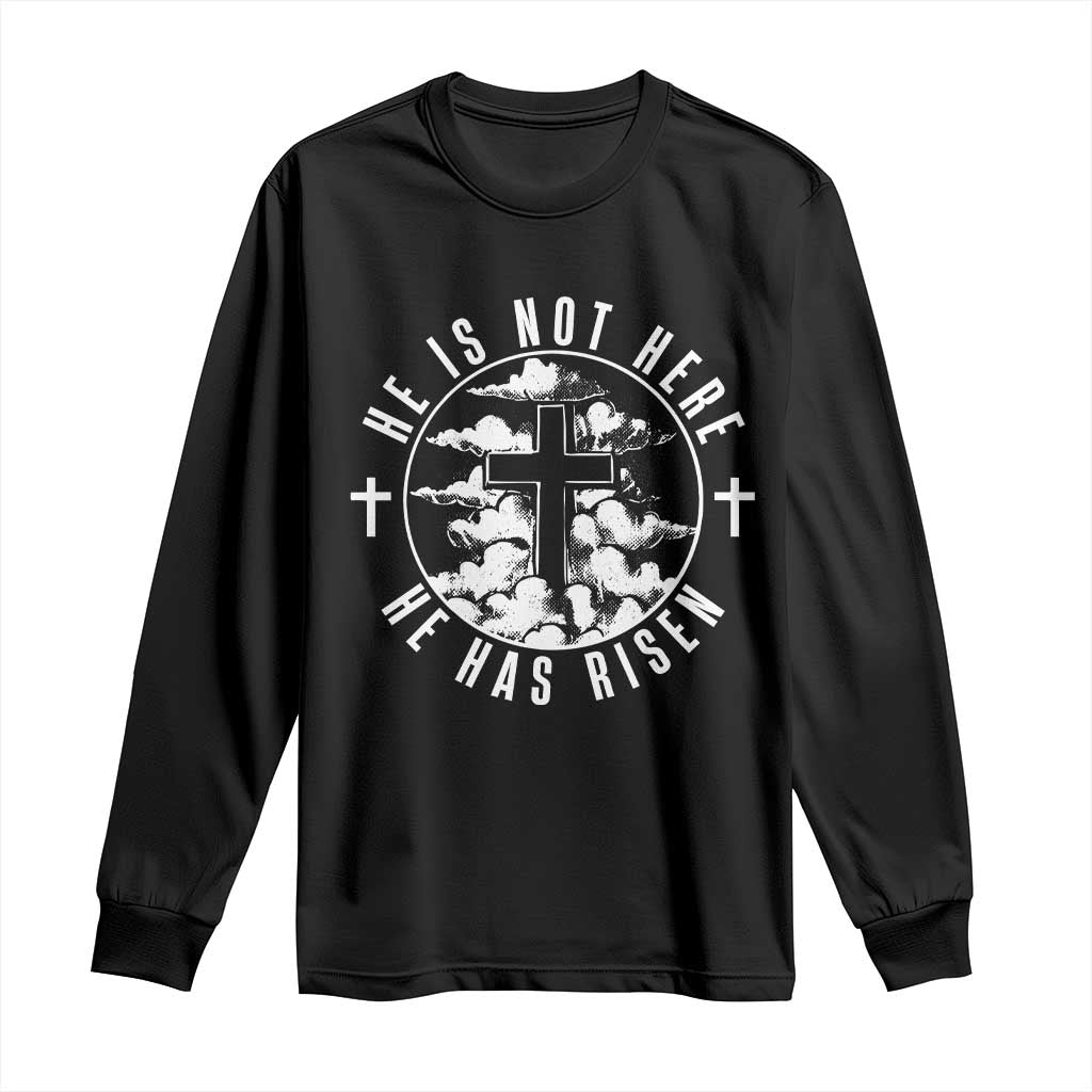 Easter Jesus Has Risen Long Sleeve Shirt Christian Bible Verse Graphic Cross 90s Style TS10 Black Print Your Wear