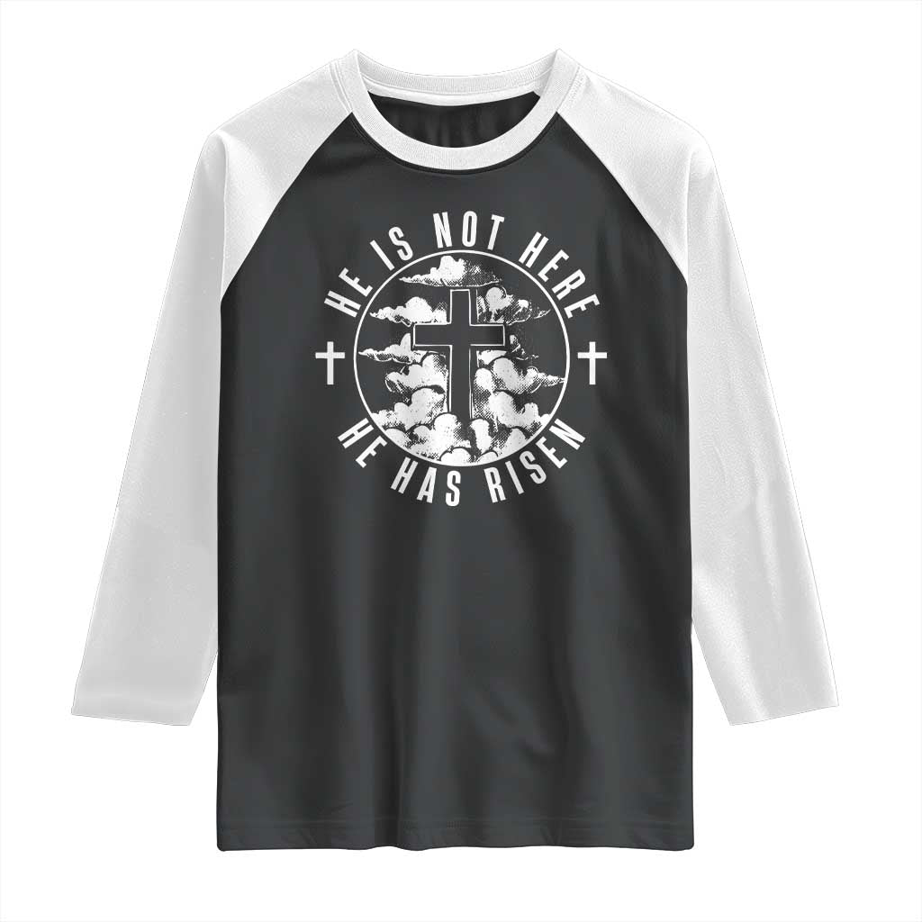 Easter Jesus Has Risen Raglan Shirt Christian Bible Verse Graphic Cross 90s Style TS10 Black White Print Your Wear