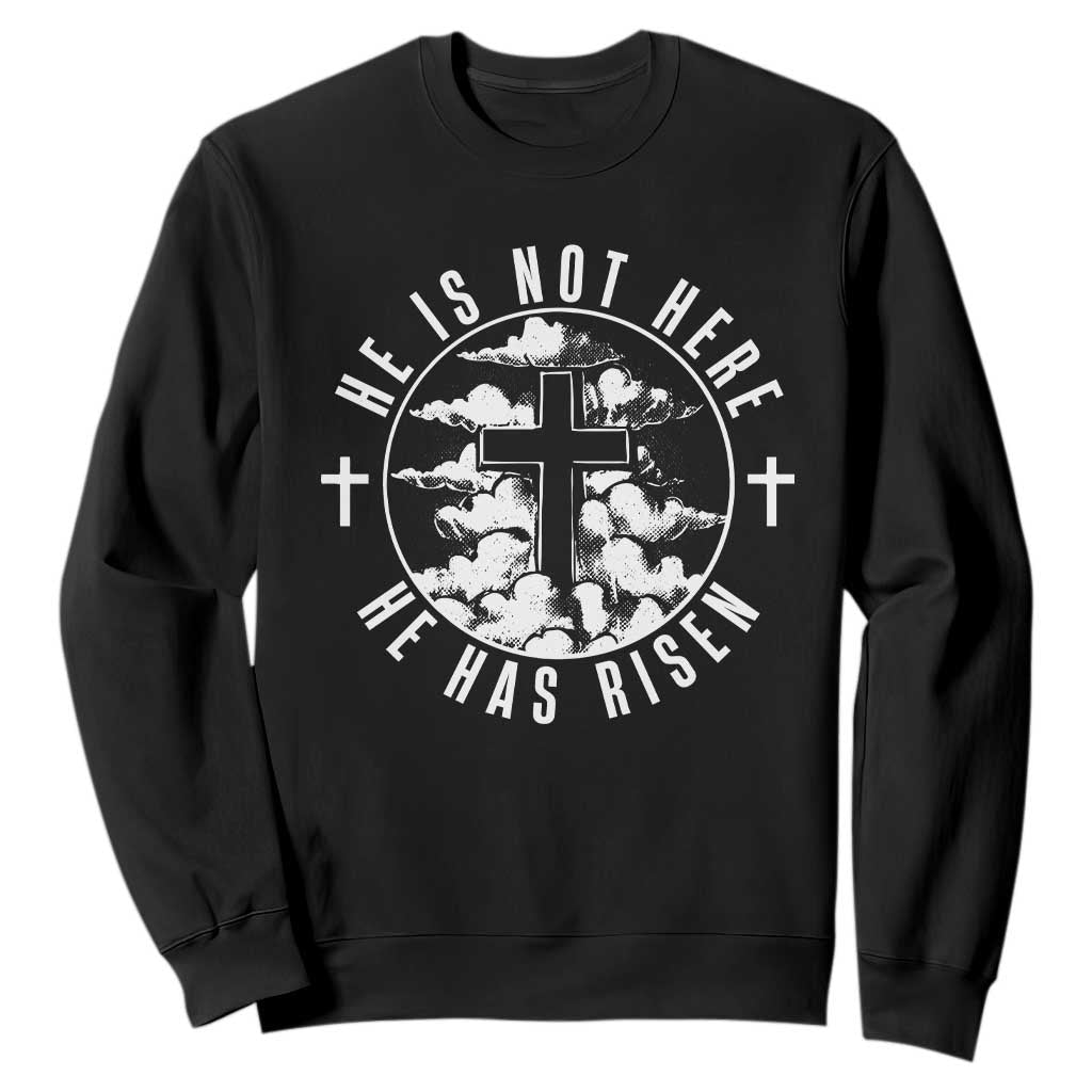 Easter Jesus Has Risen Sweatshirt Christian Bible Verse Graphic Cross 90s Style TS10 Black Print Your Wear
