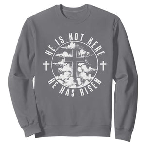 Easter Jesus Has Risen Sweatshirt Christian Bible Verse Graphic Cross 90s Style TS10 Charcoal Print Your Wear