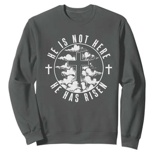 Easter Jesus Has Risen Sweatshirt Christian Bible Verse Graphic Cross 90s Style TS10 Dark Heather Print Your Wear