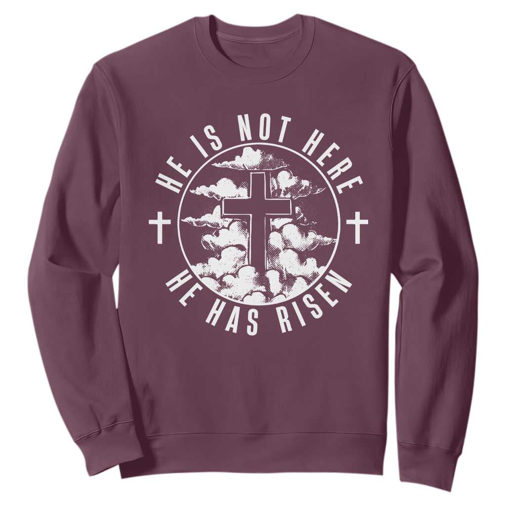 Easter Jesus Has Risen Sweatshirt Christian Bible Verse Graphic Cross 90s Style TS10 Maroon Print Your Wear
