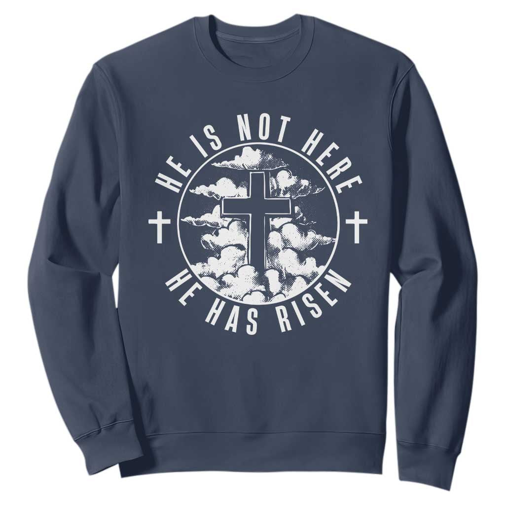 Easter Jesus Has Risen Sweatshirt Christian Bible Verse Graphic Cross 90s Style TS10 Navy Print Your Wear