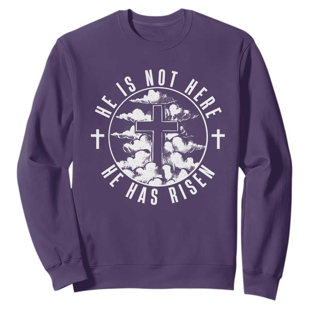 Easter Jesus Has Risen Sweatshirt Christian Bible Verse Graphic Cross 90s Style TS10 Purple Print Your Wear