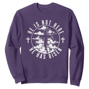 Easter Jesus Has Risen Sweatshirt Christian Bible Verse Graphic Cross 90s Style TS10 Purple Print Your Wear
