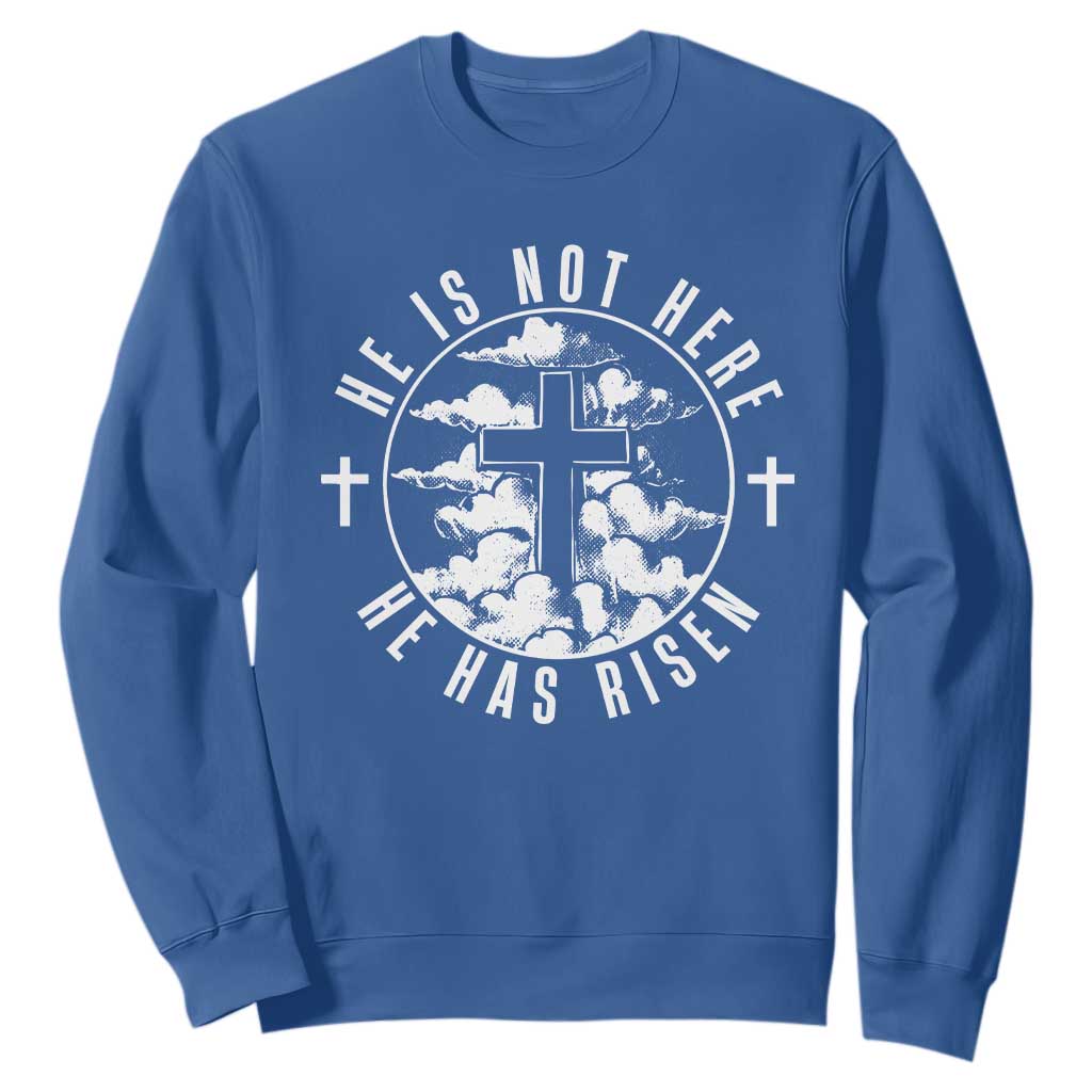 Easter Jesus Has Risen Sweatshirt Christian Bible Verse Graphic Cross 90s Style TS10 Royal Blue Print Your Wear