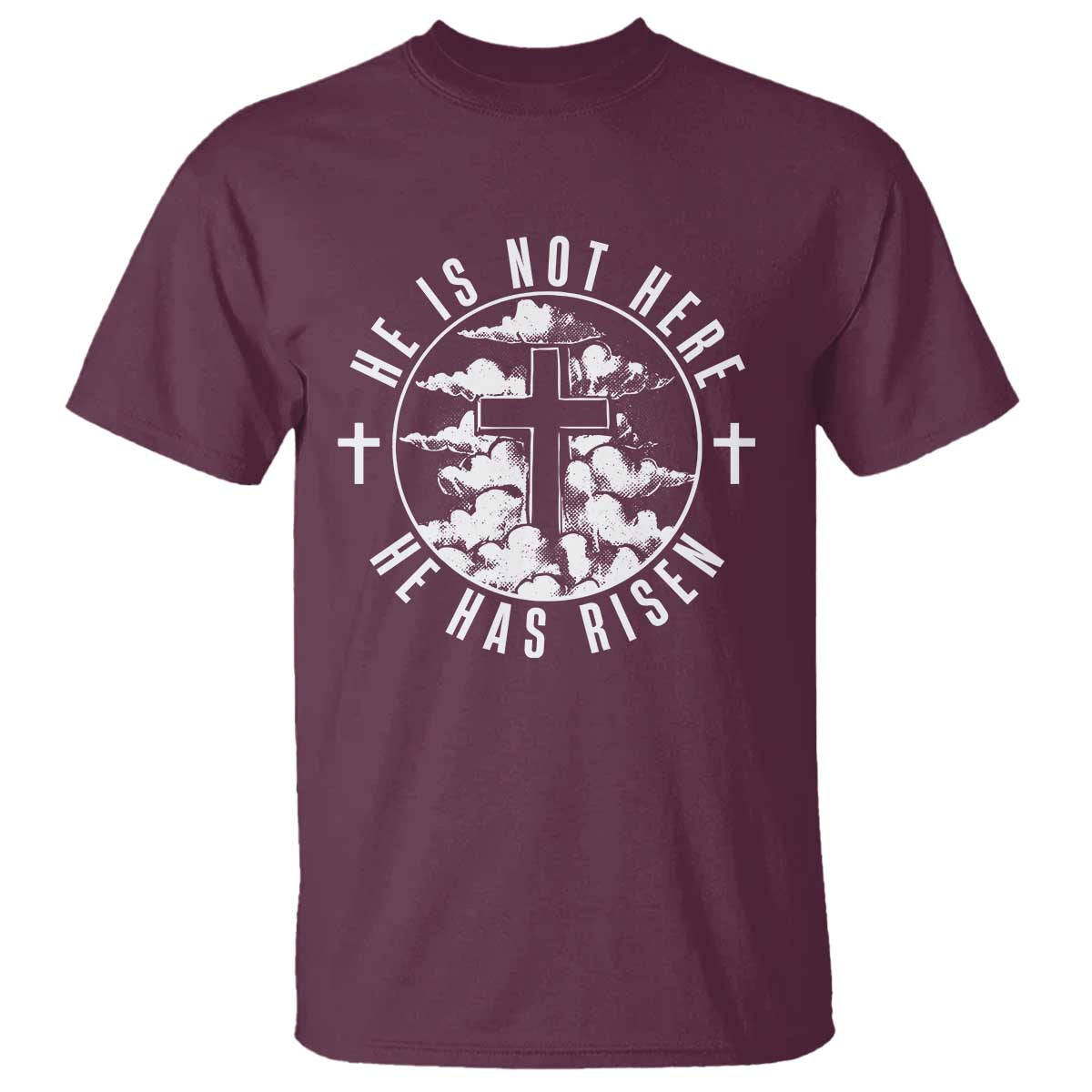 Easter Jesus Has Risen T Shirt Christian Bible Verse Graphic Cross 90s Style TS10 Maroon Print Your Wear