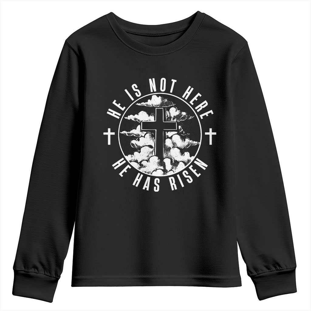 Easter Jesus Has Risen Youth Sweatshirt Christian Bible Verse Graphic Cross 90s Style TS10 Black Print Your Wear
