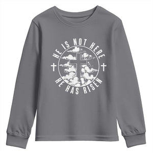 Easter Jesus Has Risen Youth Sweatshirt Christian Bible Verse Graphic Cross 90s Style TS10 Charcoal Print Your Wear