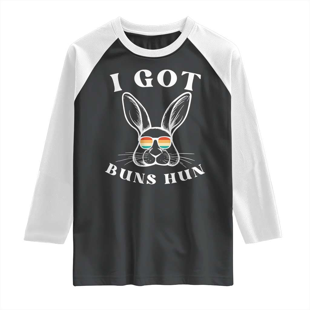 Rabbit Easter Bunny Sunglasses Raglan Shirt Retro Vintage I Got Buns Hun Funny Jokes TS10 Black White Print Your Wear
