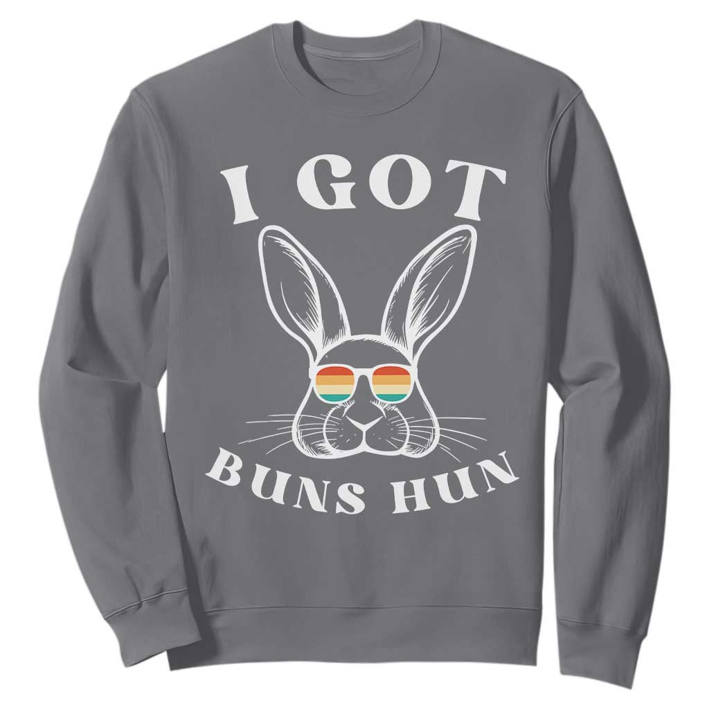 Rabbit Easter Bunny Sunglasses Sweatshirt Retro Vintage I Got Buns Hun Funny Jokes TS10 Charcoal Print Your Wear