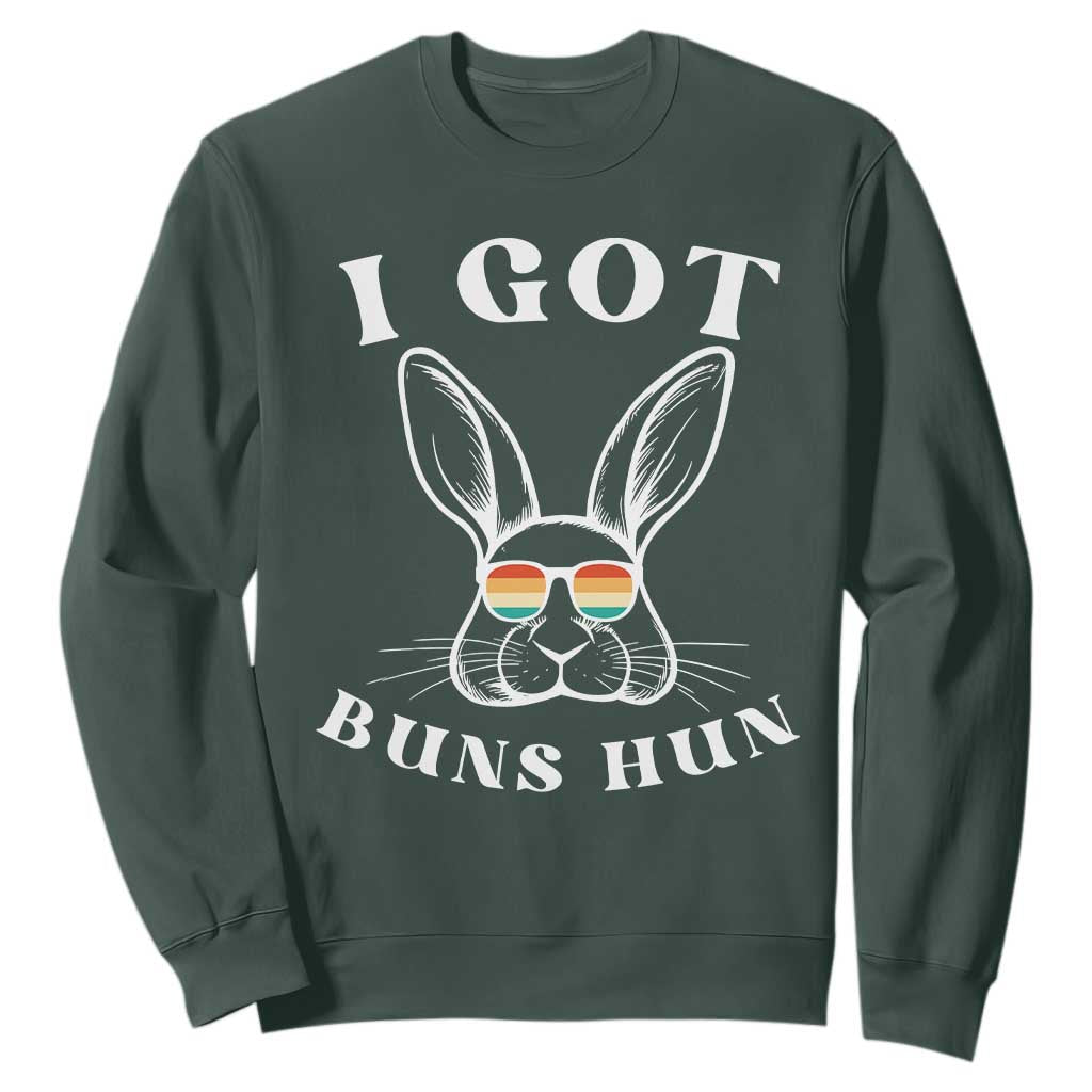 Rabbit Easter Bunny Sunglasses Sweatshirt Retro Vintage I Got Buns Hun Funny Jokes TS10 Dark Forest Green Print Your Wear