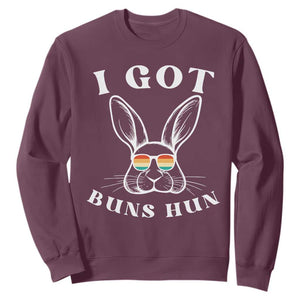 Rabbit Easter Bunny Sunglasses Sweatshirt Retro Vintage I Got Buns Hun Funny Jokes TS10 Maroon Print Your Wear