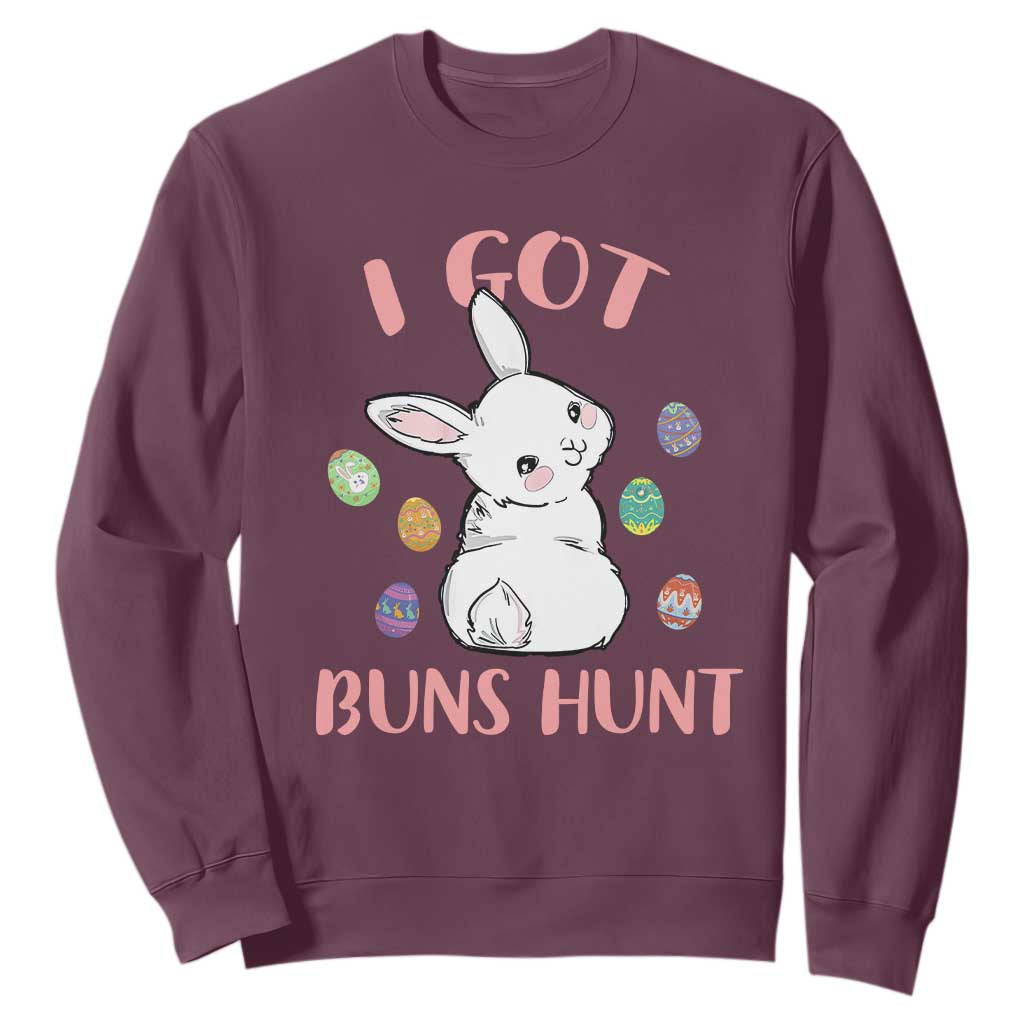 Rabbit Easter Bunny Sunglasses Sweatshirt I Got Buns Hun Funny Jokes TS10 Maroon Print Your Wear