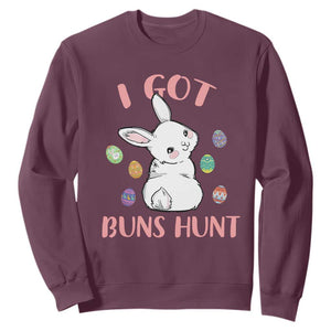 Rabbit Easter Bunny Sunglasses Sweatshirt I Got Buns Hun Funny Jokes TS10 Maroon Print Your Wear
