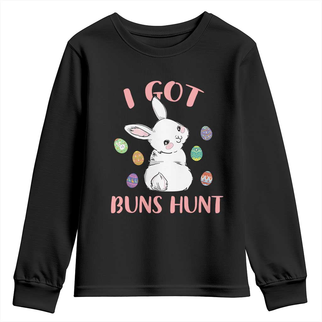 Rabbit Easter Bunny Sunglasses Youth Sweatshirt I Got Buns Hun Funny Jokes TS10 Black Print Your Wear