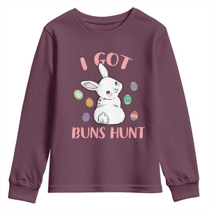 Rabbit Easter Bunny Sunglasses Youth Sweatshirt I Got Buns Hun Funny Jokes TS10 Maroon Print Your Wear