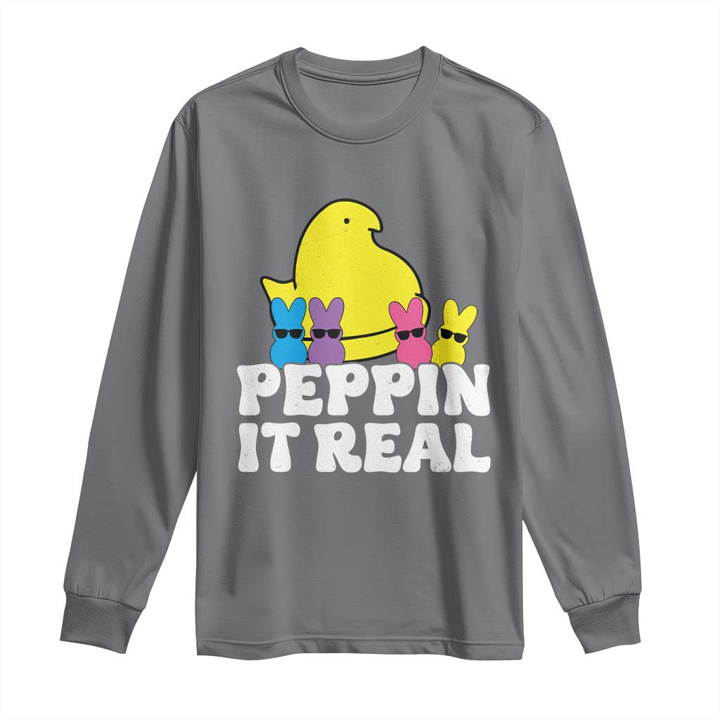 Easter Bunny Long Sleeve Shirt Peepin It Real Rabbit Candy Easter TS10 Charcoal Print Your Wear