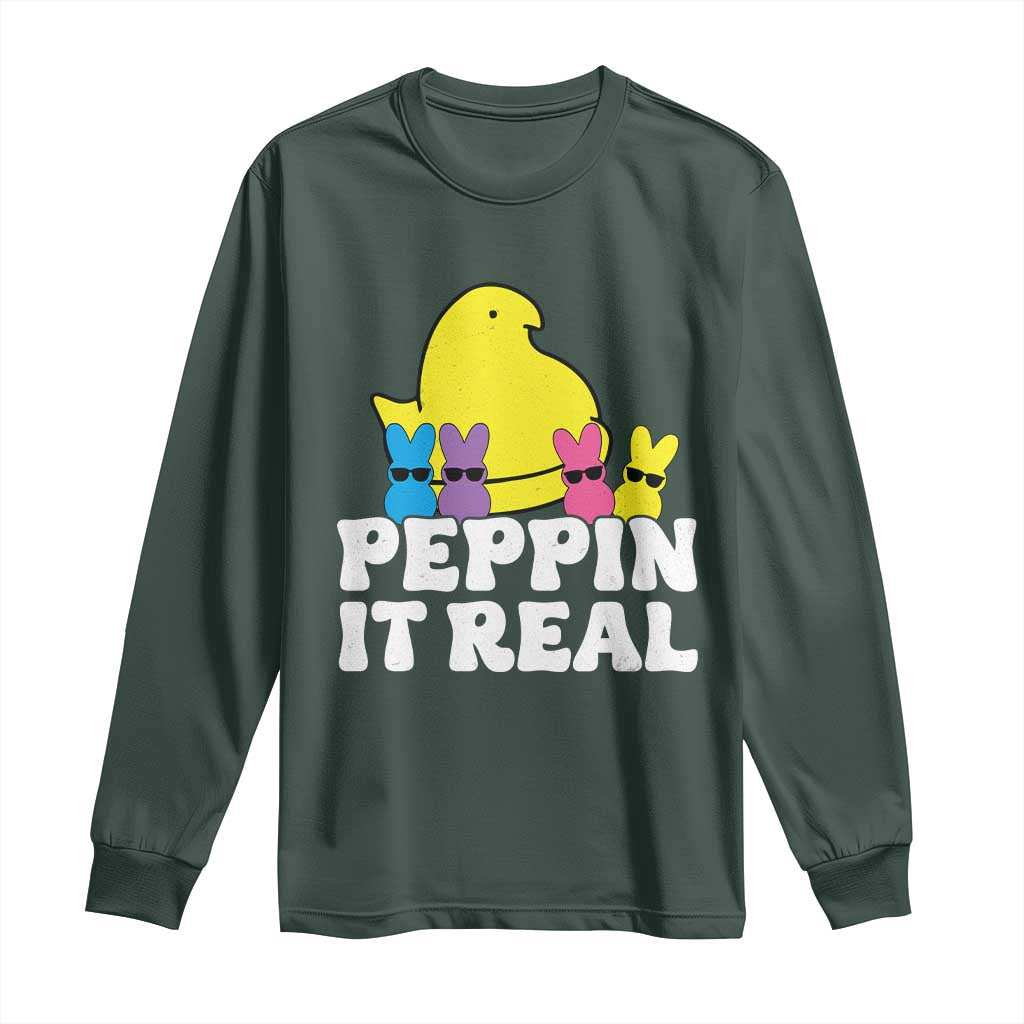Easter Bunny Long Sleeve Shirt Peepin It Real Rabbit Candy Easter TS10 Dark Forest Green Print Your Wear