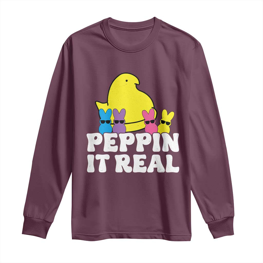 Easter Bunny Long Sleeve Shirt Peepin It Real Rabbit Candy Easter TS10 Maroon Print Your Wear
