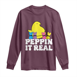 Easter Bunny Long Sleeve Shirt Peepin It Real Rabbit Candy Easter TS10 Maroon Print Your Wear