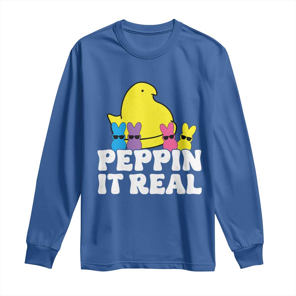 Easter Bunny Long Sleeve Shirt Peepin It Real Rabbit Candy Easter TS10 Royal Blue Print Your Wear