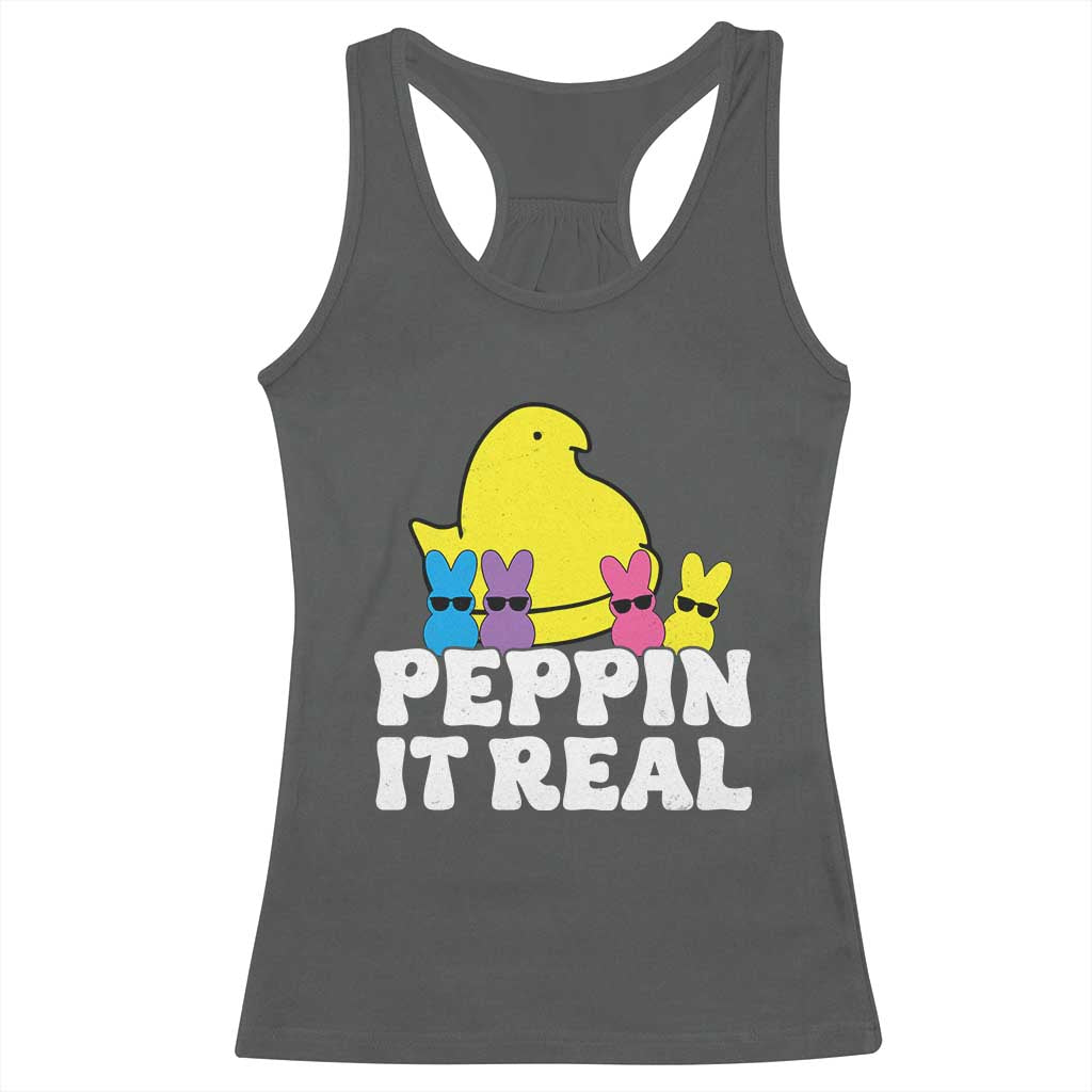 Easter Bunny Racerback Tank Top Peepin It Real Rabbit Candy Easter TS10 Dark Heather Print Your Wear