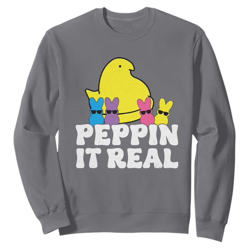 Easter Bunny Sweatshirt Peepin It Real Rabbit Candy Easter TS10 Charcoal Print Your Wear