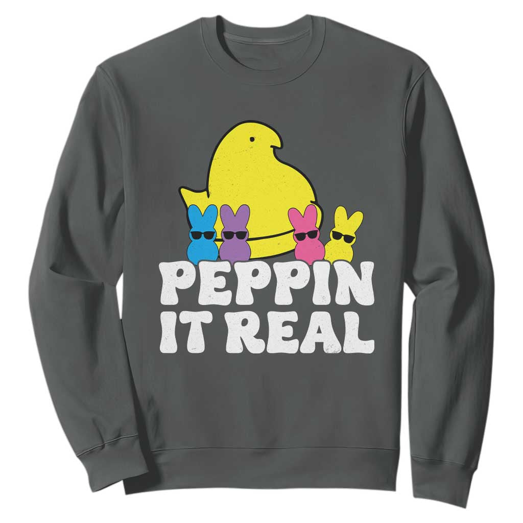 Easter Bunny Sweatshirt Peepin It Real Rabbit Candy Easter TS10 Dark Heather Print Your Wear
