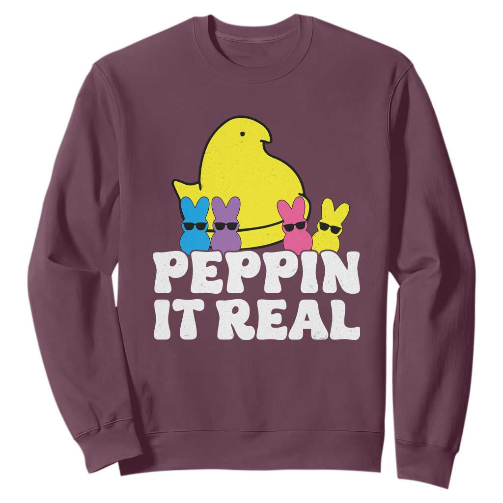 Easter Bunny Sweatshirt Peepin It Real Rabbit Candy Easter TS10 Maroon Print Your Wear