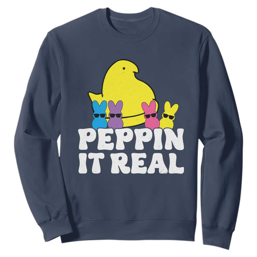Easter Bunny Sweatshirt Peepin It Real Rabbit Candy Easter TS10 Navy Print Your Wear