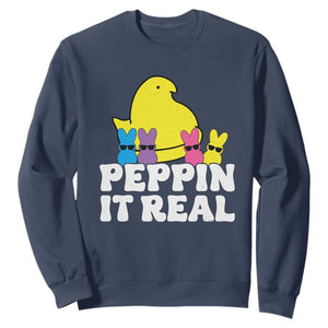 Easter Bunny Sweatshirt Peepin It Real Rabbit Candy Easter TS10 Navy Print Your Wear