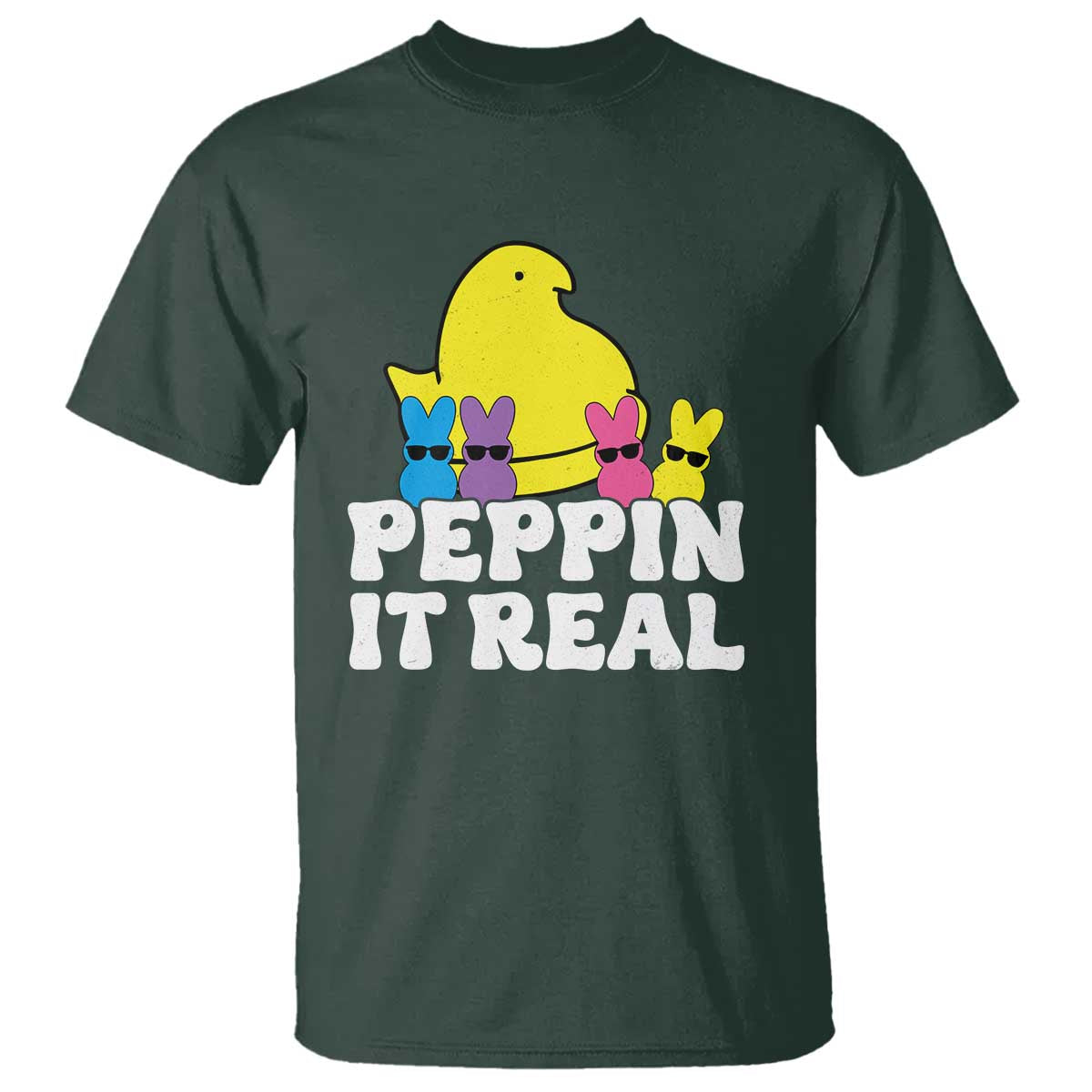 Easter Bunny T Shirt Peepin It Real Rabbit Candy Easter TS10 Dark Forest Green Print Your Wear