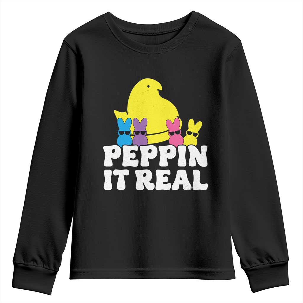Easter Bunny Youth Sweatshirt Peepin It Real Rabbit Candy Easter TS10 Black Print Your Wear