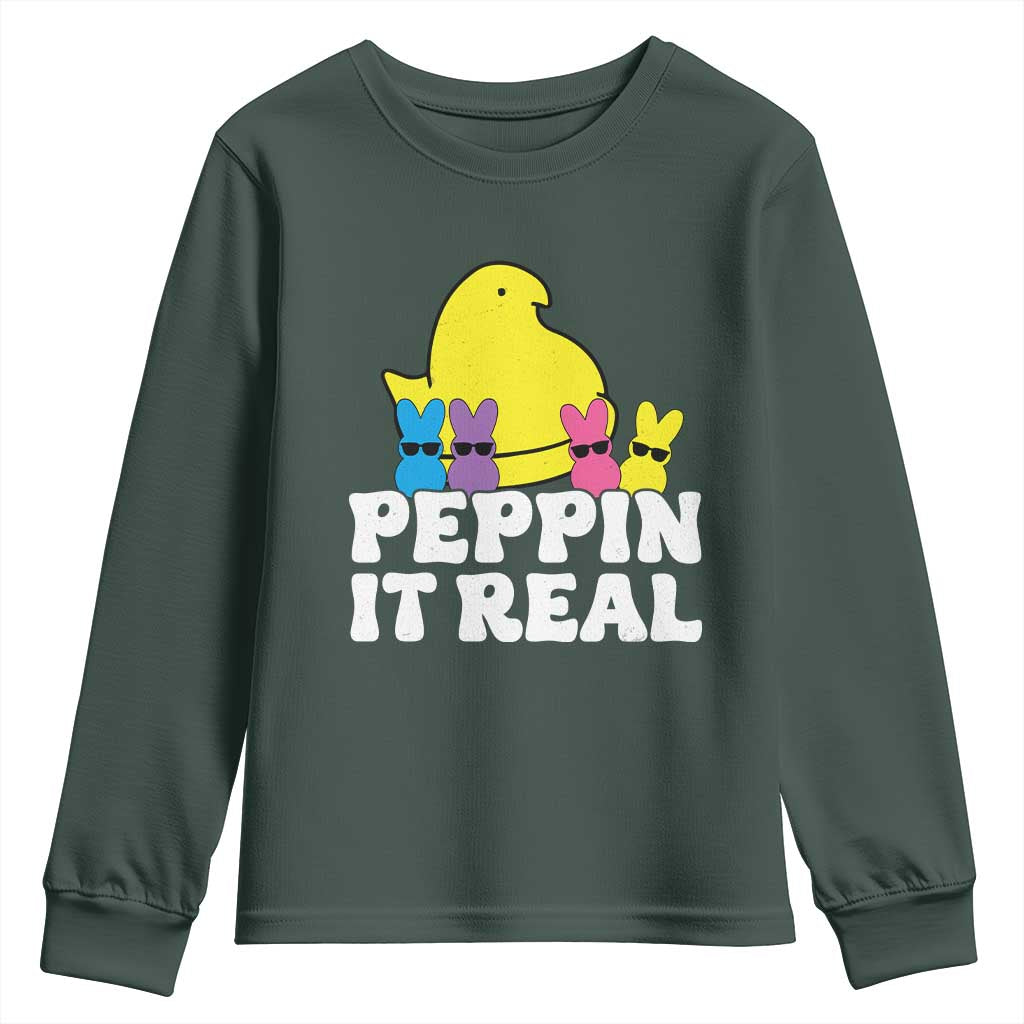 Easter Bunny Youth Sweatshirt Peepin It Real Rabbit Candy Easter TS10 Dark Forest Green Print Your Wear