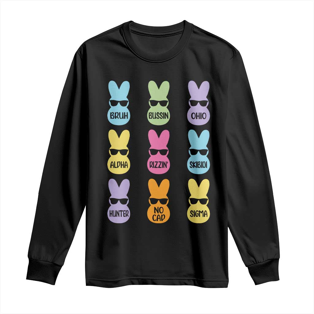 Easter Bruh Long Sleeve Shirt Gen Alpha Slang Skibidi Rizz Cute Bunny TS10 Black Print Your Wear