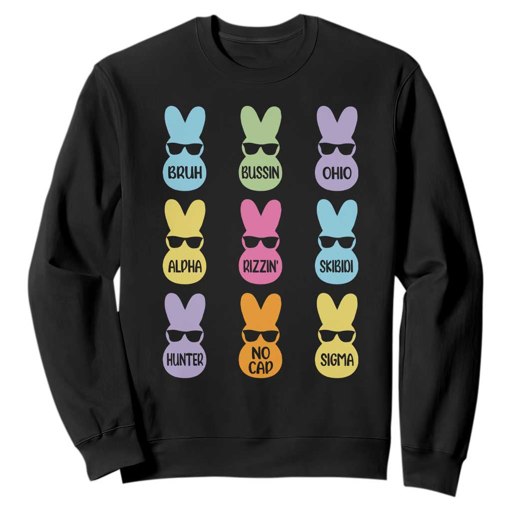 Easter Bruh Sweatshirt Gen Alpha Slang Skibidi Rizz Cute Bunny TS10 Black Print Your Wear