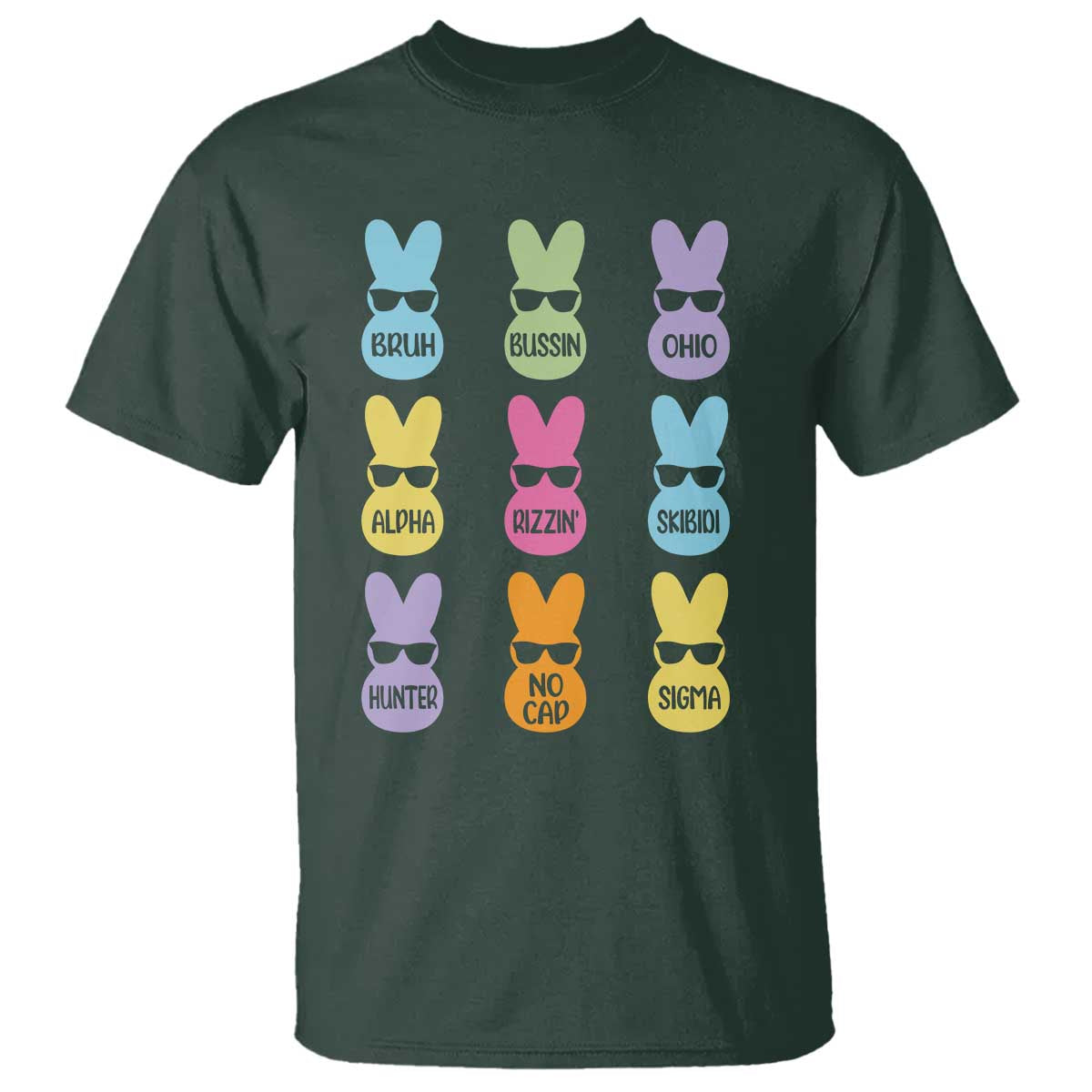 Easter Bruh T Shirt Gen Alpha Slang Skibidi Rizz Cute Bunny TS10 Dark Forest Green Print Your Wear