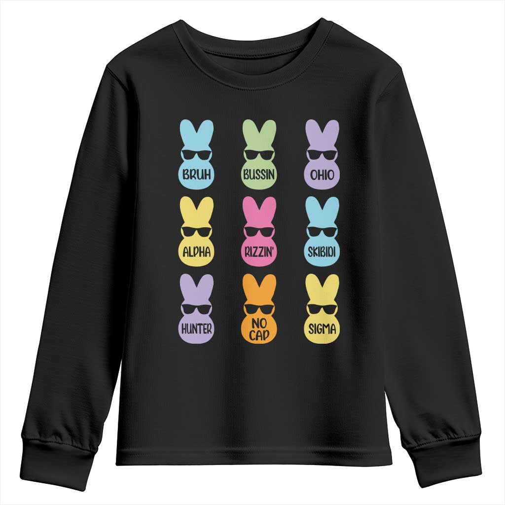 Easter Bruh Youth Sweatshirt Gen Alpha Slang Skibidi Rizz Cute Bunny TS10 Black Print Your Wear