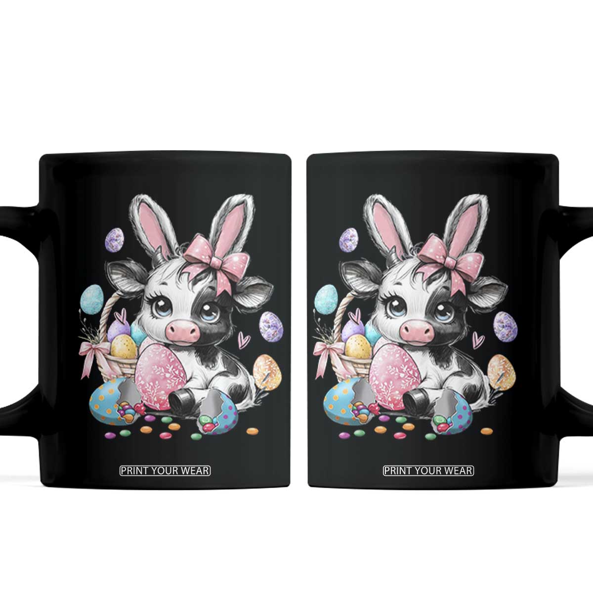 Easter Day Cow Coffee Mug Cute Cow Bunny Heifer TS10 Black Print Your Wear