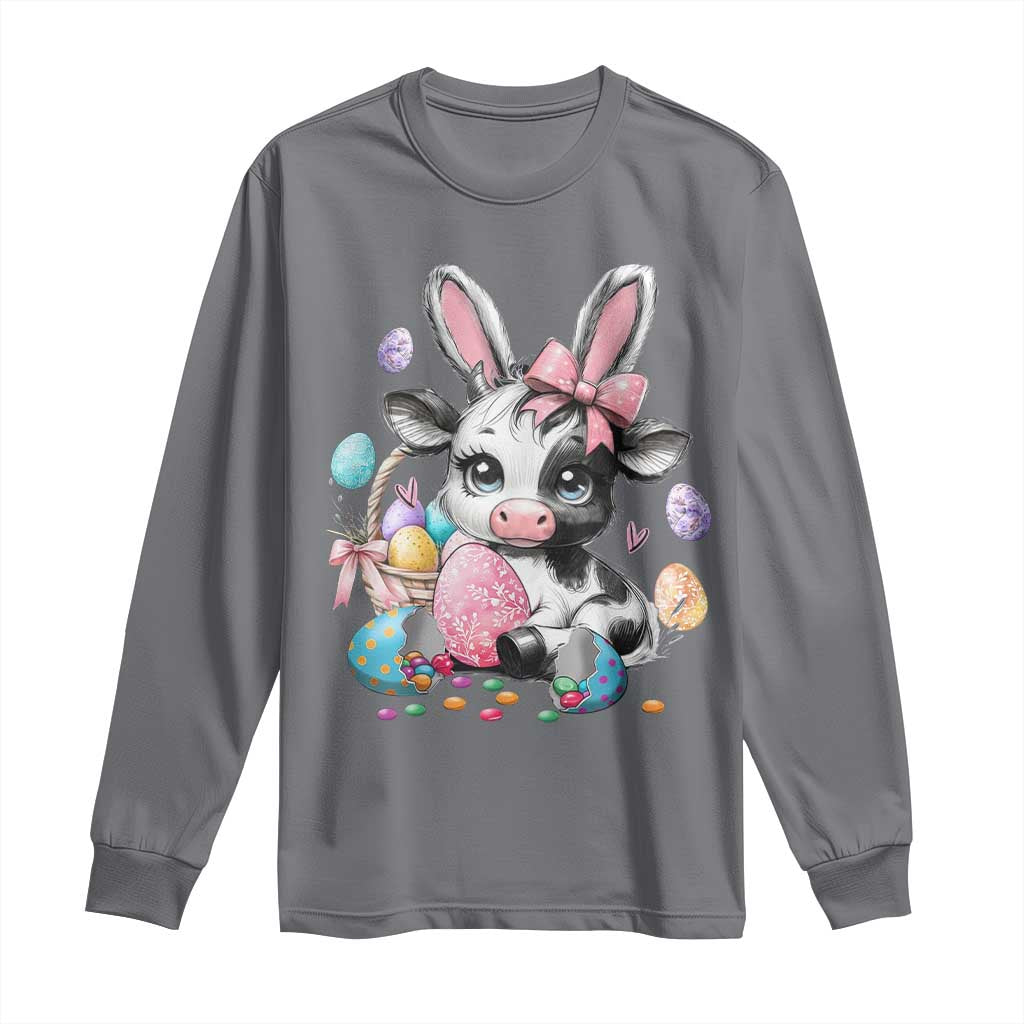 Easter Day Cow Long Sleeve Shirt Cute Cow Bunny Heifer TS10 Charcoal Print Your Wear