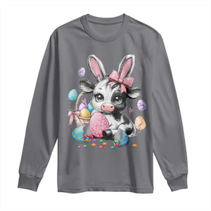 Easter Day Cow Long Sleeve Shirt Cute Cow Bunny Heifer TS10 Charcoal Print Your Wear