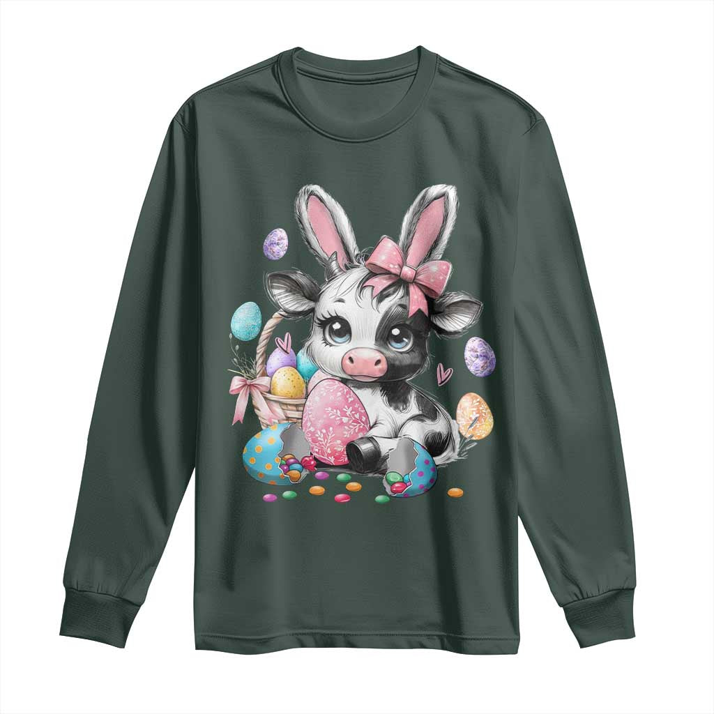 Easter Day Cow Long Sleeve Shirt Cute Cow Bunny Heifer TS10 Dark Forest Green Print Your Wear