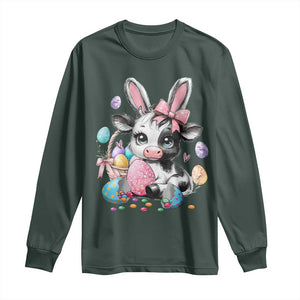 Easter Day Cow Long Sleeve Shirt Cute Cow Bunny Heifer TS10 Dark Forest Green Print Your Wear