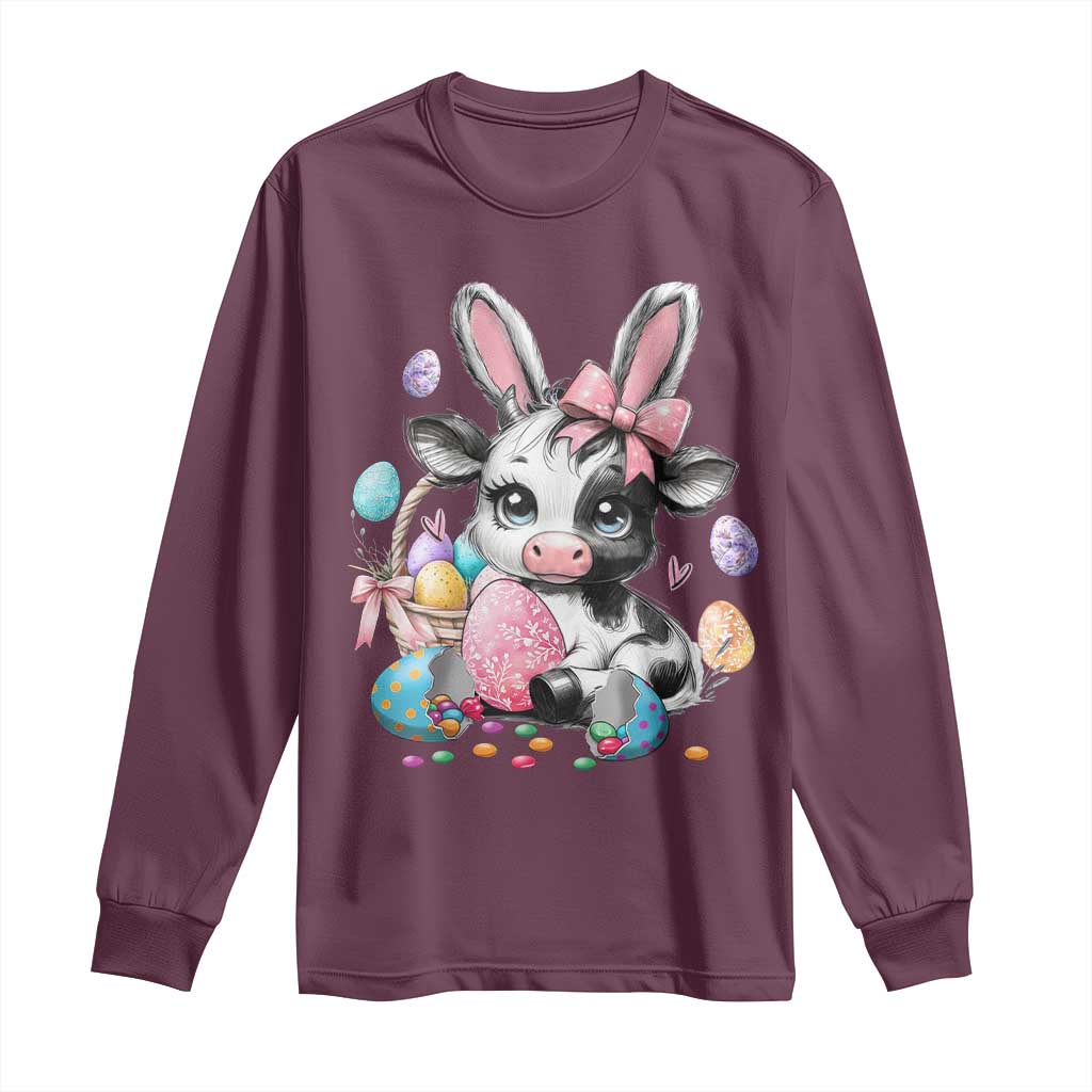 Easter Day Cow Long Sleeve Shirt Cute Cow Bunny Heifer TS10 Maroon Print Your Wear